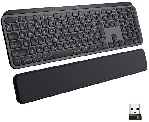Logitech MX Keys Advanced Wireless Illuminated Keyboard - Tactile Responsive Typing, Automatic Backlighting, Flow-enabled, Metal Build, USB-C Quick Charging, Multi-Device, QWERTY English Layout - Grey
