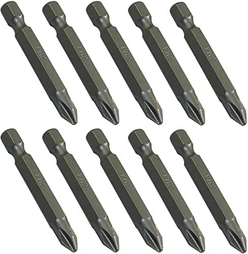 AERZETIX - C45877 - Lot de 10 Embouts Longs de Vissage PH2x50mm 1/4'' pour Tournevis et Vis Cruciforme à Empreinte Phillips PH2 - Quincaillerie/Outillage à Main - en Acier S2