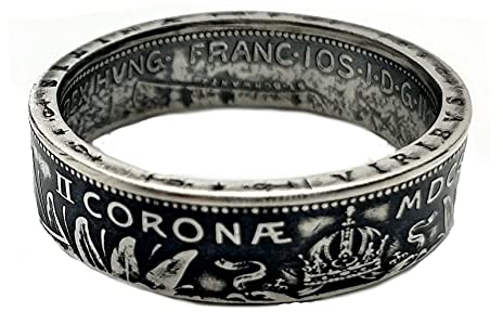 Coinring, Münzring aus sehr alter 2 Kronen Münze Österreich/Ungarn 1912 und 1913, Silber, versch. Größen