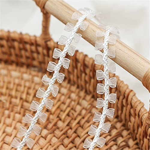 15 meters 1CM Deko Geschenkband Spitzenband SpitzenbordüRe Zierborte Lace Trim Schleifenband Spitze StoffbordüRe Zierspitze Spitzenbesatz Spitzendeko Spitzenkordel für Kleidung Und Basteldeko,Weiss