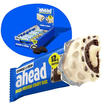 ahead Protein Riegel | Cookies & Cream | 14x 45g Extra softer Protein Riegel mit cremigem Kern | Low Carb Eiweißriegel ohne Zuckerzusatz & ohne Palmöl