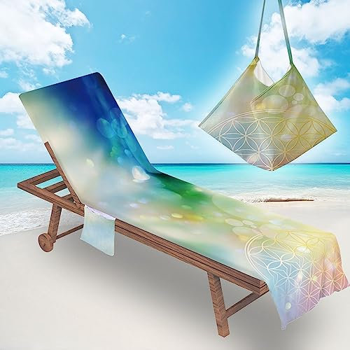 Surwin Polka Dots Schonbezug Für Gartenliege Strandliegenauflage Frottee Liegenauflage Stuhl Strandtuch Sun Lounger Bezug mit Tasche Sporthandtuch für Garten Schwimmen (75x210cm,Geometrie)