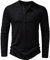 Men's Casual Grandad Collar Henley T Shirt Muscle Fit Summer Smart Long Sleeve 4 Buttons Tee Slim Fitted Collarless Polo T-Shirts Tops-Z-Black-XL