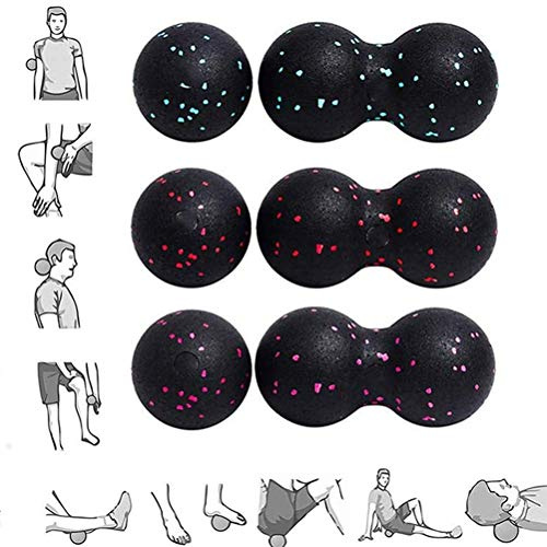 EMUKOEP Peanut Massage Ball Fascia Ball Set Training Deep Tissue Massage Ball Kit Lacrosse Ball Muscle Roller for Acupressure Plantar Fasciitis Reflexology Massage (Black,Blue)
