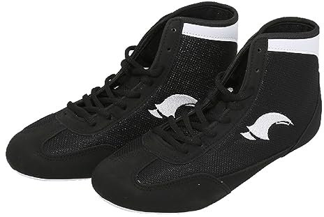 HANXIULIN Scarpe da boxe alte per bambini, 38 bambini, scarpe da boxe High Top Training Wrestling, stivali lunghi, da boxe, da competizione, in rete, per ragazzi, Nero , 36 EU