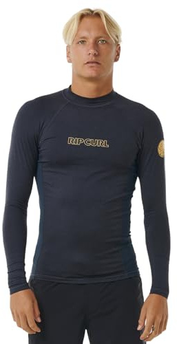 RIP CURL Mens Dawn Patrol Performance UPF Long Sleeve Rash Vest Top - Black Marled - UV Sun Protection and SPF