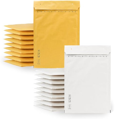 Sobres Acolchados, Sobre Acolchado para Envios, Sobres Burbujas color Kraft y Blanco, Bolsas para Envíos de Paquetes Varios Tamaños, Sobres de Envio · m-office (150x220mm, 20uds)
