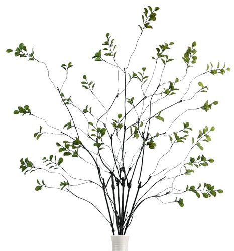Krissing 6 Pcs Faux Greenery Stems, 37 Tall Fake Ficus Twig Stems Plants Artificial Greenery Stems Branches for Vase Indoor Office Desk Home Spring Table Decor