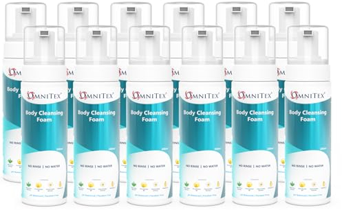 12x 200ml Omnitex Rinse Free Body Cleansing Foam, With Herbal Oils & Vitamins | No Water - No Rinse Body Wash | Clean, Nourish & Protect, No Parabens, Latex Free, Alcohol Free, Dermatologically Tested