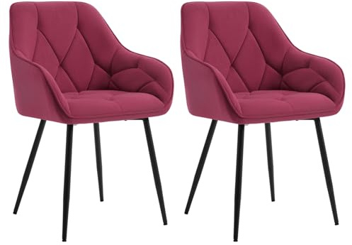 WOLTU Dining Chairs Set of 2, Upholstered Ergonomic Chairs, Burgundy | With Backrest, Armrests, Metal Legs for Kitchen Living Room Bedroom Lounge Office Dressing Room, Velvet