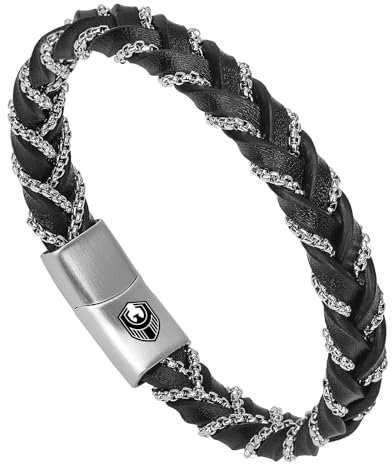 SHIEAGLELD Herren Armband, Handgewebtes Mehrschichtiges Lederarmband für Herren, Herren Armband Edelstahl, Tolle Geschenkidee für Männer, Kommt in Schmuck Geschenk Box