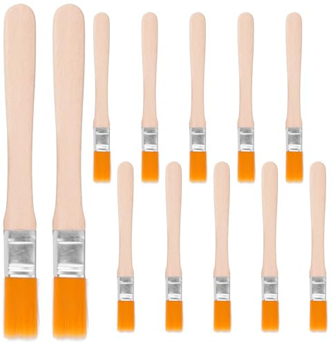 Lot de 12 petits pinceaux pour peinture murale, pinceaux plats pour peinture avec manche en bois, mini pinceaux de peinture pour murs, réparations, armoires, clôtures, outils de peinture