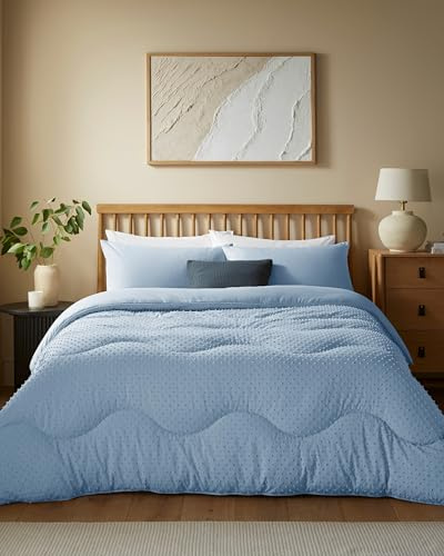 Night Lark Coverless Duvet and Pillowcase Set, Tufted Dots Collection – Coverless Duvet Single 10.5 Tog with Advanced Smartfil® Fibre, Machine Washable, Hypoallergenic – Dusk Blue, Single Bed Size