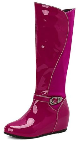 AORUIDAX Mujer Moda Charol Hebilla Plana Wedge Tacón Alto Botas Botines Chelsea Antideslizante,Rose,46 EU