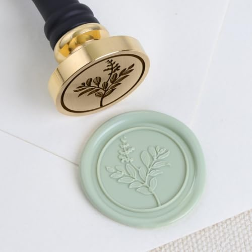 UNIQOOO Flowers Wax Seal Stamp - Botanical Theme Floral Sealing Wax Stamp, Vintage Brass Stamp Head with Wood Handle for Wedding Invitation Gift Wrap Envelopes Christmas Card