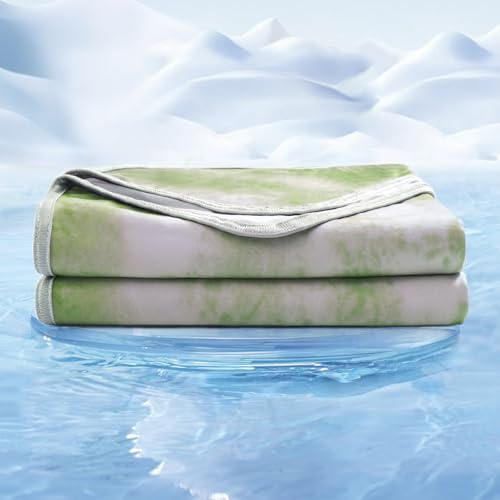EMME Kühldecke Kühlende Decke, Arc-Chill Q-Max>0.45, 152 x 203 cm, 2 in 1 Doppelseitige Dünne Sommerdecke, Leicht Atmungsaktiv Tagesdecken, Sofa Decken,Bettüberwurf Kuscheldecke,Aquarell Grün