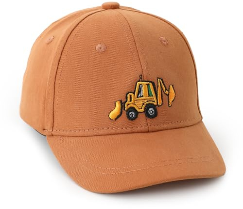 Cappellino da baseball per bambini con ricamo a forma di escavatore, regolabile, in cotone lavato, vintage, per ragazzi e ragazze, età 2-5 anni, Arancione, taglia unica