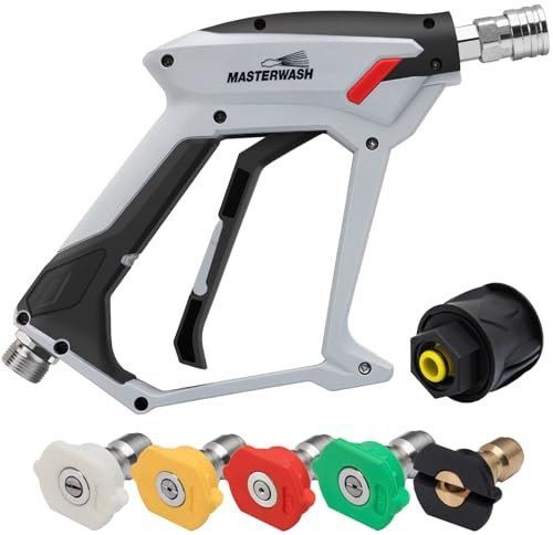 LKEVREG 4000 PSI Hochdruckreiniger Pistole, mit 5 Düsen Schnellanschluss Autowaschpistole, M22 Schnittstelle, kompatibler für Karcher K1-K7 Adapter, Autowaschzubehör für Böden,Wände und Autos