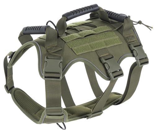 Xiaozhifu Arnes Perro, Ajustable Arnes Antitirones Perro Grande Mediano, Reflecantes Arnés Perros Grande con 3 Mango, Suave Interior, Dog Harness de Militar Entrenamiento (Verde, L)