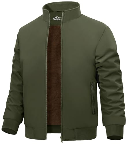 Lonya Giacca Bomber Invernale Uomo Giubbotto Pile Termica Aviator Jacket Antivento Impermeabili Casual Con Cerniera e Tasche, Verde Militare, XXL