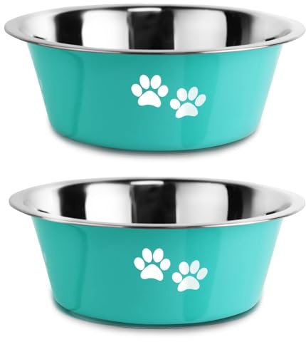 SUOXU Ciotole per Cani in Acciaio Inox - 2 Pezzi (Verde-1560ML), Base antiscivolo, Ciotola per in Metallo Isolata e Resistente Agli Schizzi, Adatta per Cani di Taglia Grande, Media, cani di piccola