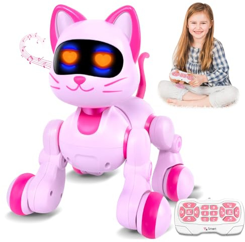 Robot Cat Interactive Toys for Girls: Remote Control Electronic Pink Kitty Pet for Kids Age 3-5 4-6 Gifts for 3 4 5 6 7 8 Year Old Girls RC Toys with Touch Sensing Gestures Birthday Gift Ideas