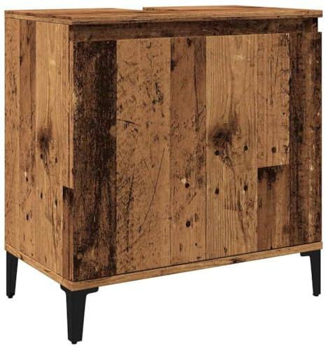 Tomostar Meuble sous Lavabo, Meuble de Rangement Salle de Bain sous Vasque Armoire Évier Vieux Bois 58x33x60 cm Bois d'ingénierie