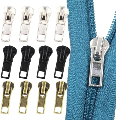 12 Piezas Tiradores de Cremallera de Repuesto, Deslizadores Desmontables sin Costura, para Chaquetas, Maletas y Mochilas