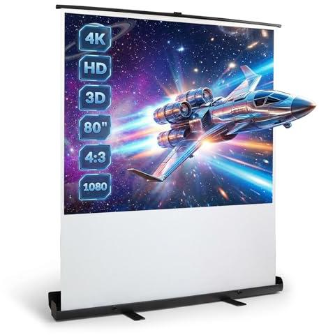 Todeco Pantalla Proyector de Suelo 80 Pulgada, Pantalla Portátil, Blanco