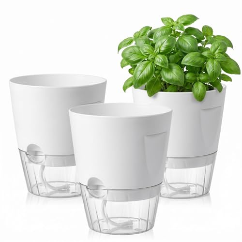 Gokemuak Kräutertopf Selbstbewässernd 3er Set Weiß