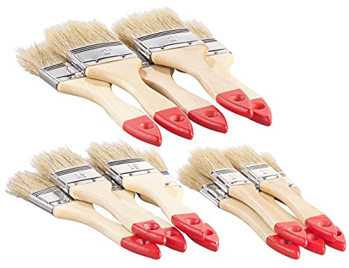 AGT Pinsel: 15-teiliges Flachpinsel-Set mit Holzstielen und Naturborsten, 3 Größen (Pinselset, Pinselsatz, Streichen)