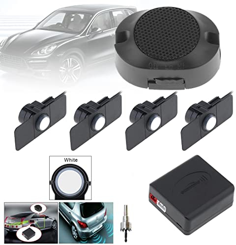 Sistema de Radar de Reserva Reversa del Coche 4 Sensores de Estacionamiento Sistema de Radar de Respaldo Reversa del Coche con Alas (Blanco)
