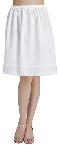 BEAUTELICATE Unterrock Damen Baumwolle Lang Kurz Petticoat Unterrock Antistatisch Halbrock mit Spitze Unterkleid für Durchsichtige Kleid Dirndl Elfenbein - 50CM, S