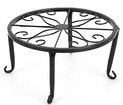 Soporte de metal para plantas en maceta de 9-1/2 pulgadas de diámetro x 5 pulgadas de alto, soporte corto de hierro forjado a prueba de óxido, soporte de maceta decorativo para macetas (negro)