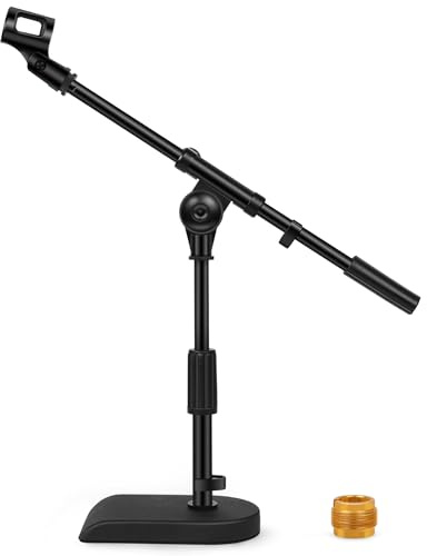 InnoGear Adjustable Desk Microphone Stand, Weighted Base with Soft Grip Twist Clutch, Boom Arm, 3/8/'' and 5/8/'' Threaded Mounts for Blue Yeti and Blue Snowball, Kick Drums, Guitar Amps, Black