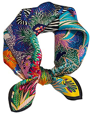 Aufeel Damen-Halstuch aus 100% reiner Maulbeerseide, klein, quadratisch, Seide, Kopftuch, ca. 53 x 53 cm, Zebra, Small