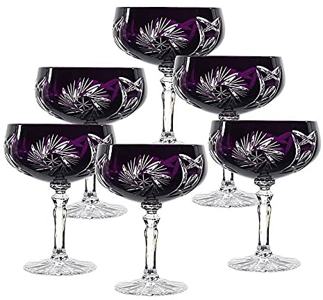 CRISTALICA Sektglas Sektschale Sektkelch violett Schleuderstern 6er Set 200ml