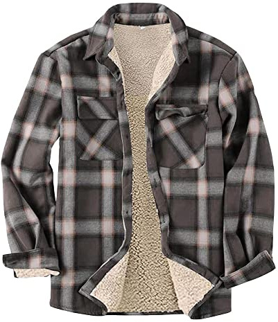 Hombre Invierno Camisa de leñador Camisa Cálida Chaqueta a Cuadros con Forro Polar Camisa de Franela Térmica Acolchada Abotonar Chaqueta de Camisa Casual de Gran Tamaño marrón L