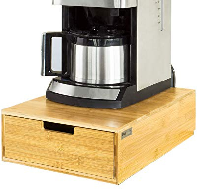 SoBuy Organizador de Cápsulas de Café y Té de Bambú con Cajón Soporte Compartimentos para Cocina Barra y Oficina Porta Cápsulas Compatible con Máquina de Café Caja de Madera 30x12x42cm FRG83-N