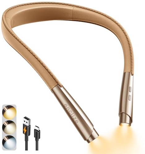 enclize LED Neck Reading Light, Book Light for Reading in Bed, 3 Colors, 9 Brightness Levels, Lightweight Comfortable Design, Long Lasting, Perfect for Knitting,Crafting,Camping,Gold Rose