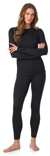 Cuddl Duds Womens Heavyweight Fleece 2 Piece Long Sleeve Thermal Underwear Set – Shirt & Leggings Base Layer for Cold Weather – Winter Clothing Long Johns Lounge Sets for Women, Black, XL