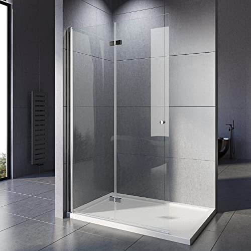 WOWINNE Walk In Dusche Walk In Duschglas 100 x 185 cm Walk In Duschfalttür 5 mm ESG Sicherheitsglas Duschwand Glas Duschtrennwand Glas Badewanne Duschwand Höhe 185 CM