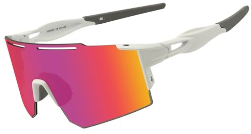 Eninedeuisou Sonnenbrille Fahrradbrille für Herren Damen UV 400 Schutz Schutzbrille MTB Sportbrille für Outdoorsport Radfahren Fahren Laufen Golf Baseball (Weiß Rot)