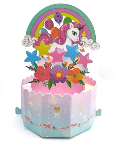 ZYOOO® 3D Licorne Pop Up Cartes avec Enveloppe,Cartes de voeux d'anniversaire pour enfants filles Décoration anniversaire Thème Fête Cartes