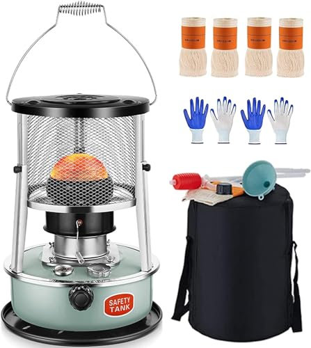 Estufa Calefactora De Queroseno Portátil con 4 Mechas, Altura Ajustable 34-46 Cm, Calentador De Queroseno para Interiores De 9000 BTU/H, Calentadores De Aceite para Acampar, para Interiores