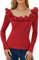 GRACE KARIN Vantage Long Sleeve Tops Women Elegant Pullover Tops Sexy Slim Fit Shirts Red L