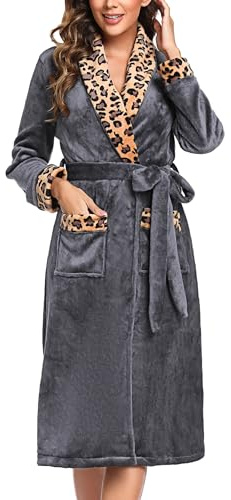 Marvmys Albornoz Mujer Invierno Larga Franela Suave Baño Bata con Cinturón Bolsillos Stile F XL