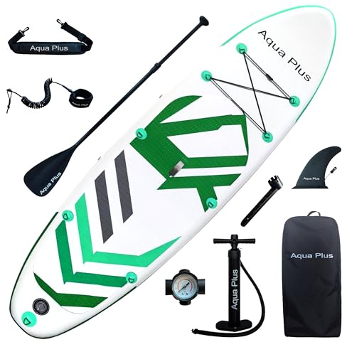 Aqua Plus 15cm Spessore SUP Gonfiabile per Tutti i Livelli di abilità Tavola da Paddle in Piedi, pagaia, Pompa, ISUP Zaino da Viaggio, guinzaglio, Tracolla