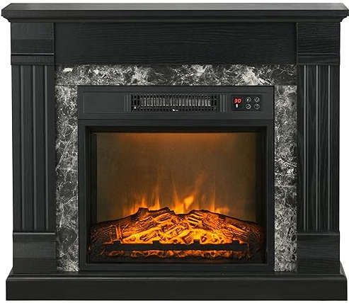 HOMCOM Chimenea Eléctrica 1800W Chimenea Decorativa con Efecto de Llama Mando a Distancia Temporizador Termostato Protección contra Sobrecalentamiento para Sala 30 m² Negro