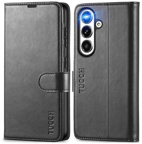 TUCCH Funda para Galaxy S25 5G, Cáscaras Protector con Bloqueo RFID, Cáscara de TPU Suave, Soporte Plegable, Ranura para Tarjeta, Funda Cuero PU Magnético Compatible con Galaxy S25 (6,2 2025), Negro